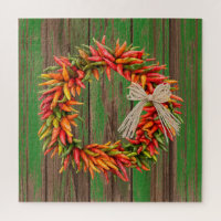 Southwest Chile Ristra Wreath Weathered Green Wood
