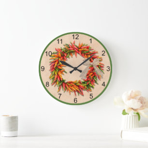 Southwest Chile Ristra Wreath with Basic Numbers Large Clock