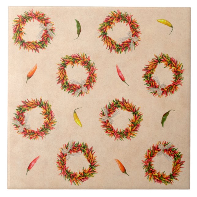 Southwest Chile Ristra Wreaths All Over Pattern Ceramic Tile (Front)