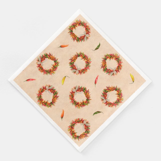 Southwest Chile Ristra Wreaths All Over Pattern Napkin (Corner)