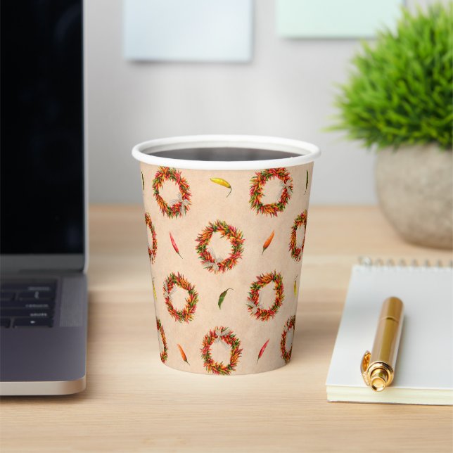 Southwest Chile Ristra Wreaths All Over Pattern Paper Cups (Insitu)