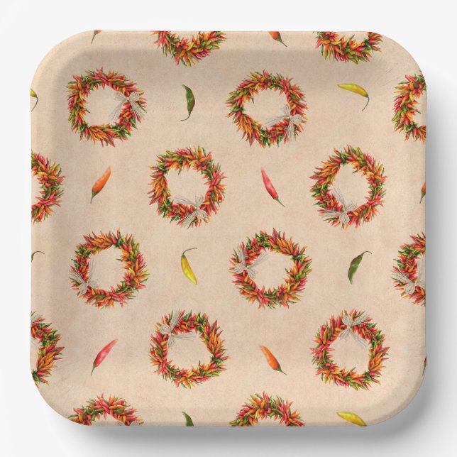 Southwest Chile Ristra Wreaths All Over Pattern Paper Plate (Front)