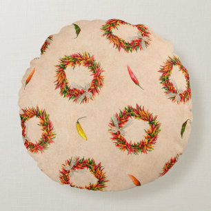 Southwest Chile Ristra Wreaths All Over Pattern Round Cushion