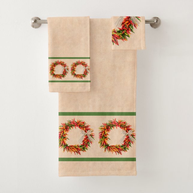 Southwest Chile Ristra Wreaths on Adobe Wall Bath Towel Set (Insitu)