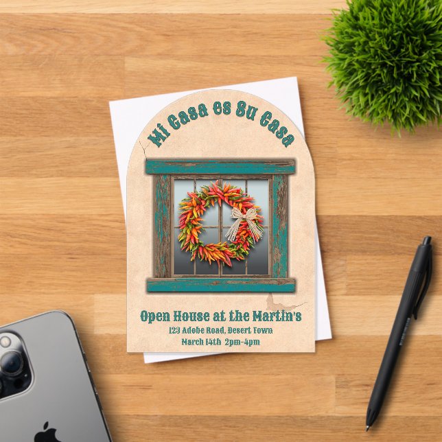 Southwest Chile Wreath Blue Window Personalised Acrylic Invitations (Insitu (Invitation Card))