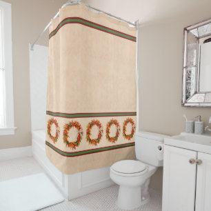 Southwest Chile Wreath on Adobe Wall Shower Curtain