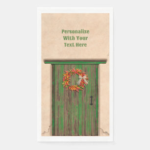 Southwest Chile Wreath on Rustic Green Wood Door Napkin