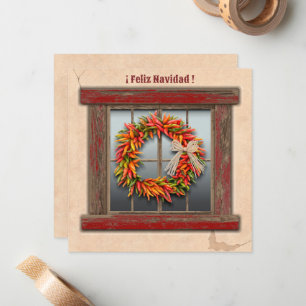 Southwest Chile Wreath on Rustic Red Wood Window Card