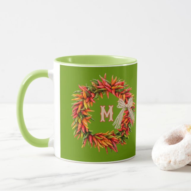 Southwest Colorful Chile Wreath Personalized Mug (With Donut)