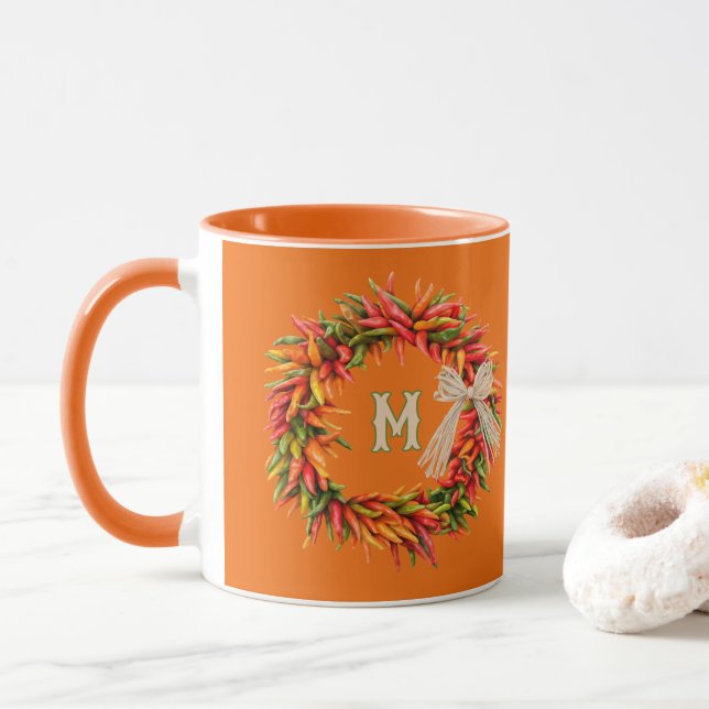 Southwest Colorful Chile Wreath Personalized Mug (With Donut)