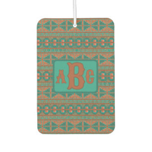 Southwest Copper Teal Geometric Design Monogram Car Air Freshener