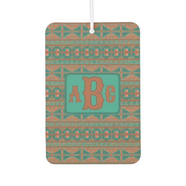  Southwest Copper Teal Geometric Design Monogram Car Air Freshener (Front)