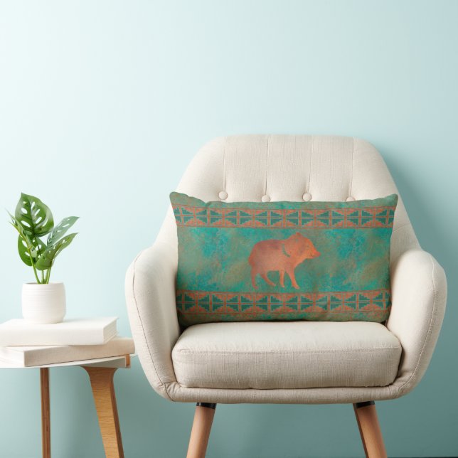 Southwest Cute Baby Javelina Copper Teal  Lumbar Cushion (Chair)