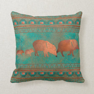 Southwest Cute Copper Teal Javelina Family Cushion