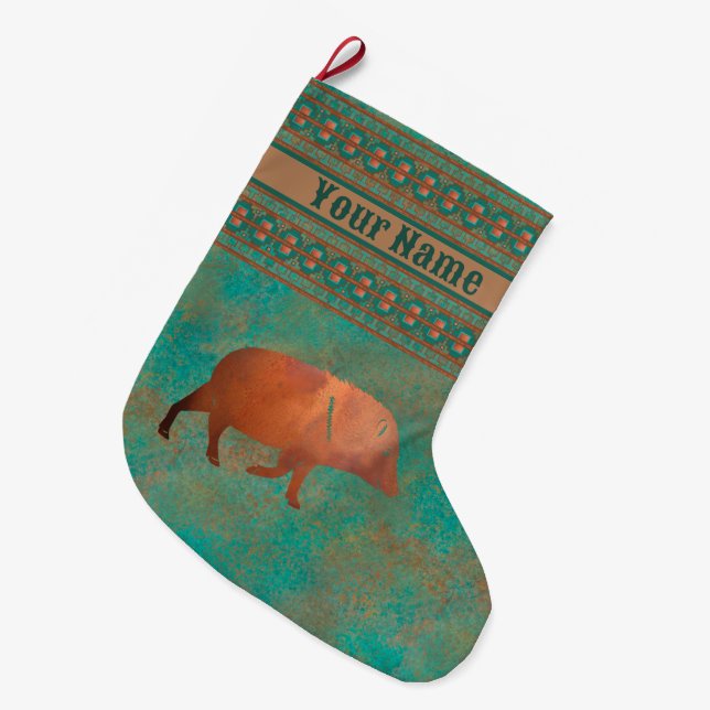 Southwest Cute Javelina Daddy Personalised Large Christmas Stocking (Front (Hanging))