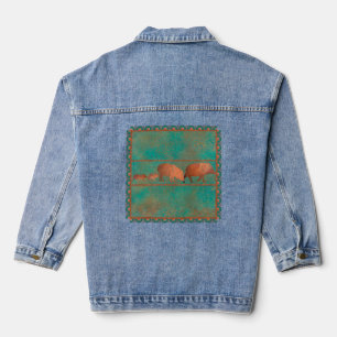 Southwest Cute Javelina Family Copper Teal Colours Denim Jacket