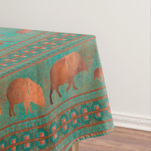 Southwest Cute Javelina Family Copper Teal Small Tablecloth