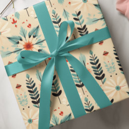 Southwest Desert Blue Feathered Star  Botanical Wrapping Paper