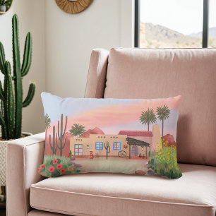 Southwest Desert Cactus Adobe House Peach Lumbar Cushion