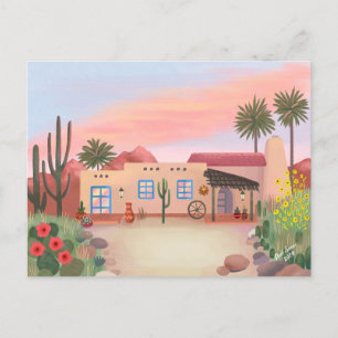 Southwest Desert Cactus Adobe House Postcard