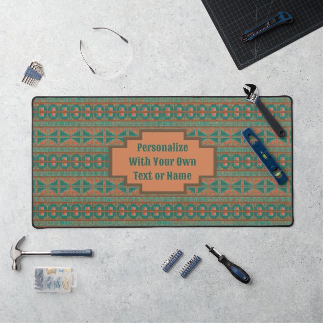 Southwest Desert Copper Teal Pattern Personalised Desk Mat (Workstation)