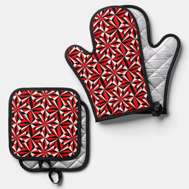Southwest Desert Flowers in Red Oven Mitt & Pot Holder Set (Front/Back)