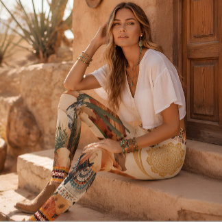 Southwest Desert Spirit Boho Horse & Cactus Art Leggings