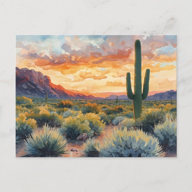 Southwest Desert Sunrise with Saguaro Cactus Postcard (Front)
