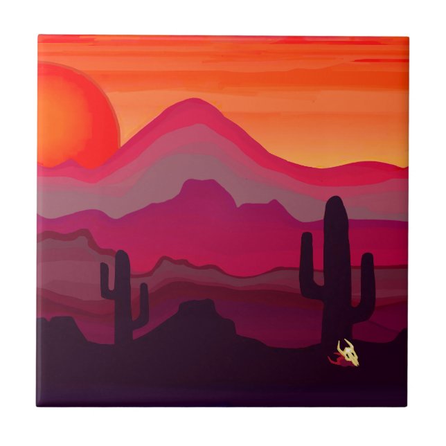 Southwest Desert Sunset Ceramic Tile (Front)