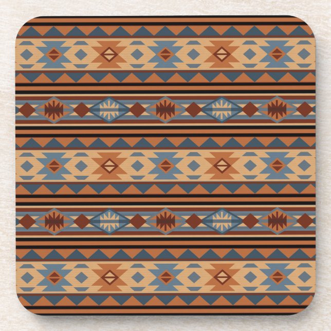 Southwest Design Adobe Grey Brown Tribal Pattern Coaster (Front)