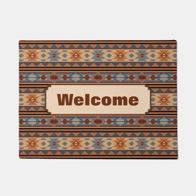 Southwest Design Adobe Grey Brown Tribal Pattern Doormat (Front)