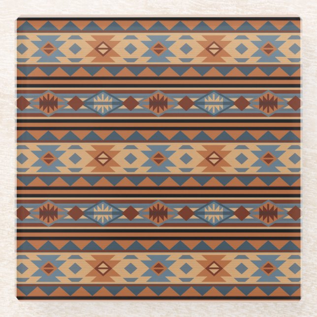 Southwest Design Adobe Grey Brown Tribal Pattern Glass Coaster (Front)