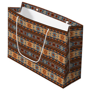 Southwest Design Adobe Grey Brown Tribal Pattern Large Gift Bag