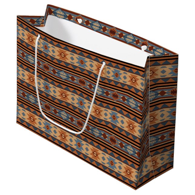 Southwest Design Adobe Grey Brown Tribal Pattern Large Gift Bag (Front Angled)