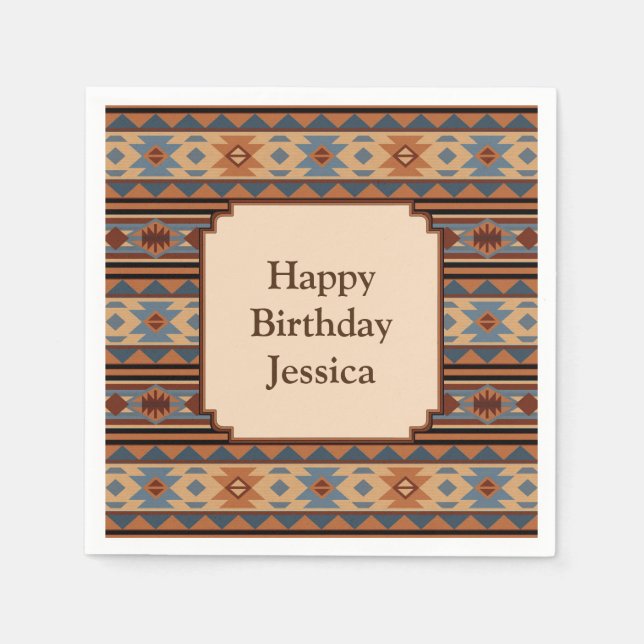 Southwest Design Adobe Grey Brown Tribal Pattern Napkin (Front)