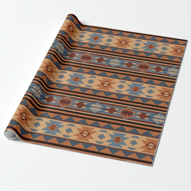 Southwest Design Adobe Grey Brown Tribal Pattern Wrapping Paper (Unrolled)