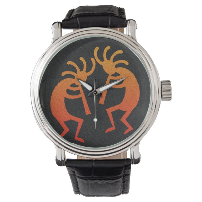 Southwest Design Dancing Kokopelli Orange Black Watch (Front)