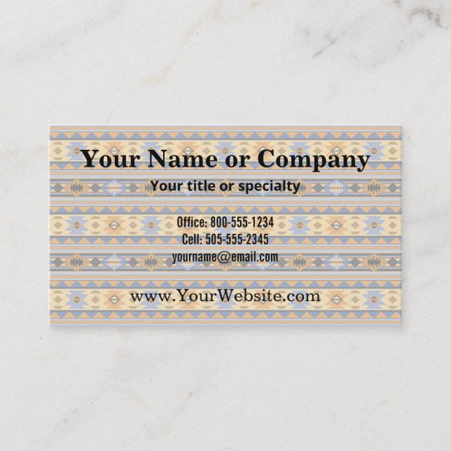 Southwest Design Gold Blue Grey Tribal Pattern Business Card (Front)