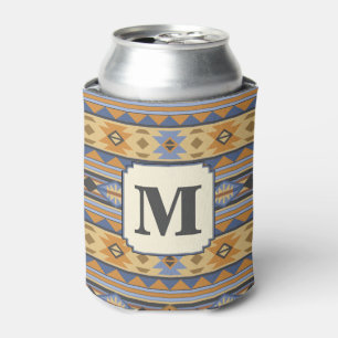 Southwest Design Gold Blue Grey Tribal Pattern Can Cooler