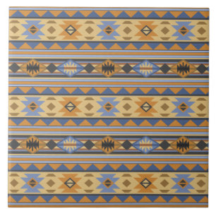Southwest Design Gold Blue Grey Tribal Pattern Ceramic Tile