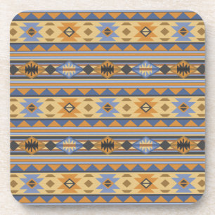 Southwest Design Gold Blue Grey Tribal Pattern Coaster
