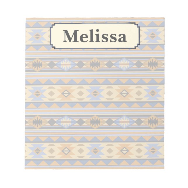 Southwest Design Gold Blue Grey Tribal Pattern Notepad (Front)