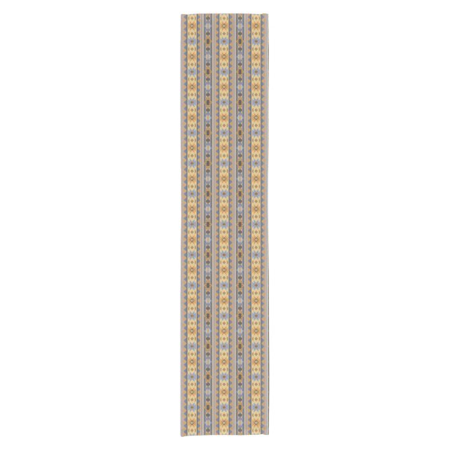 Southwest Design Gold Blue Grey Tribal Pattern Short Table Runner (Front)