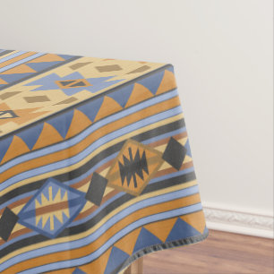 Southwest Design Gold Blue Grey Tribal Pattern Tablecloth