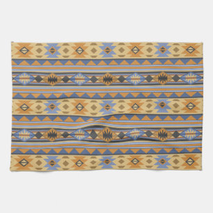 Southwest Design Gold Blue Grey Tribal Pattern Tea Towel