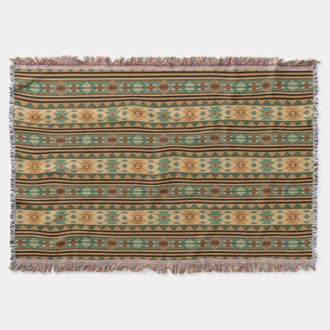 Southwest Design Green Brown Tan Throw Blanket (Front)