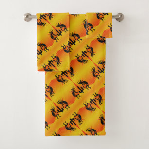 Southwest Design Kokopelli Yellow & Black Pattern Bath Towel Set