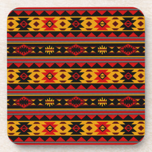 Southwest Design Red Black Gold Tribal Pattern Coaster