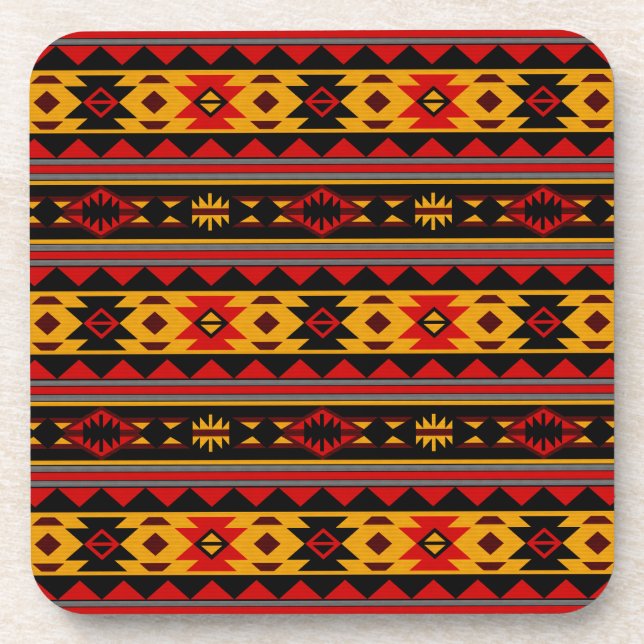 Southwest Design Red Black Gold Tribal Pattern Coaster (Front)