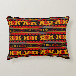 Southwest Design Red Black Gold Tribal Pattern Decorative Cushion